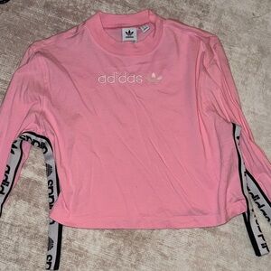 Adidas Pink Crop Top with Logo and Stripes